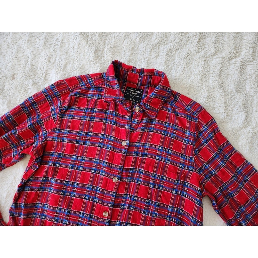 Abercrombie & Fitch Long Sleeve Red‎ Blue Plaid Button Down Shirt Womens Small
